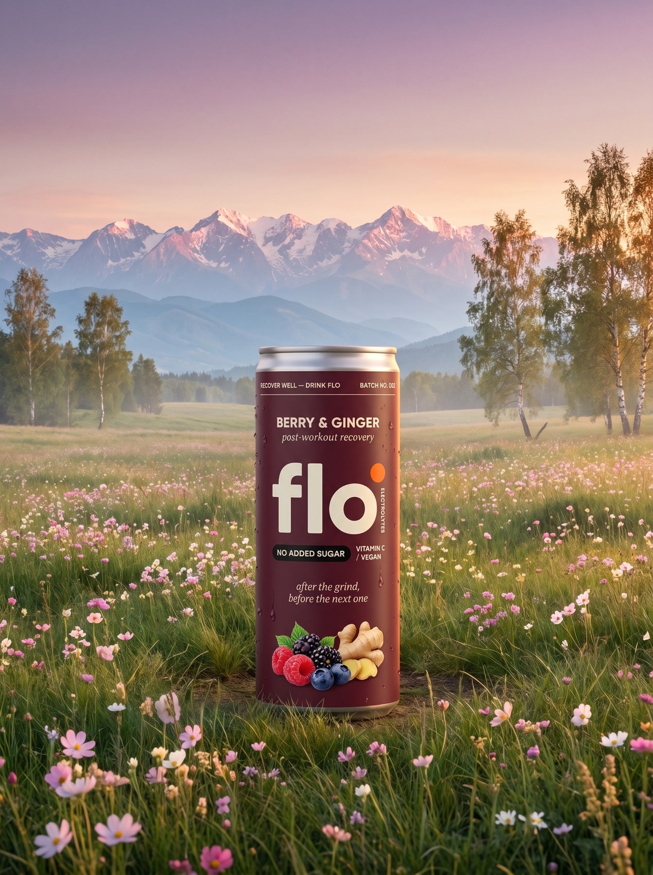 Restore Rush can floating between snow-capped peaks and a palm-fringed sunset beach